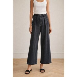 Gu Jeans Washed Black Pleated Wide-Leg Denim Ankle Length Women’s Size Medium